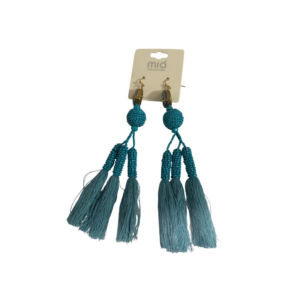 Mia Collection Turquoise Beaded Tassel Earrings‎ Gold Tone Dangle